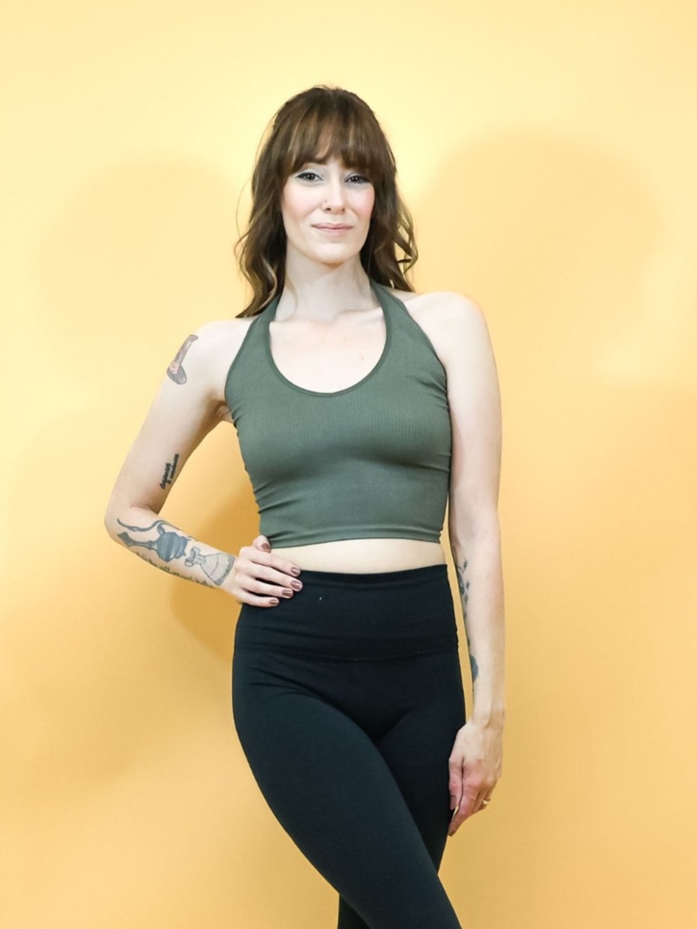 Urban Outfitters Olive Green Ribbed Racerback Crop Top
